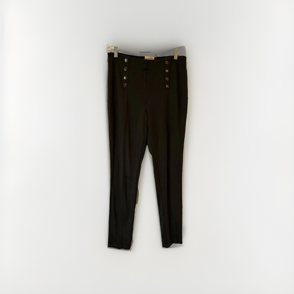 Elie Tahari Pants Women M Green Sailor Button High Rise Skinny Stretch Pants